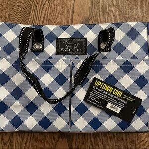 SCOUT Uptown Girl Multi-pocket Zip Top Tote (blue, white, black diagonal plaid)